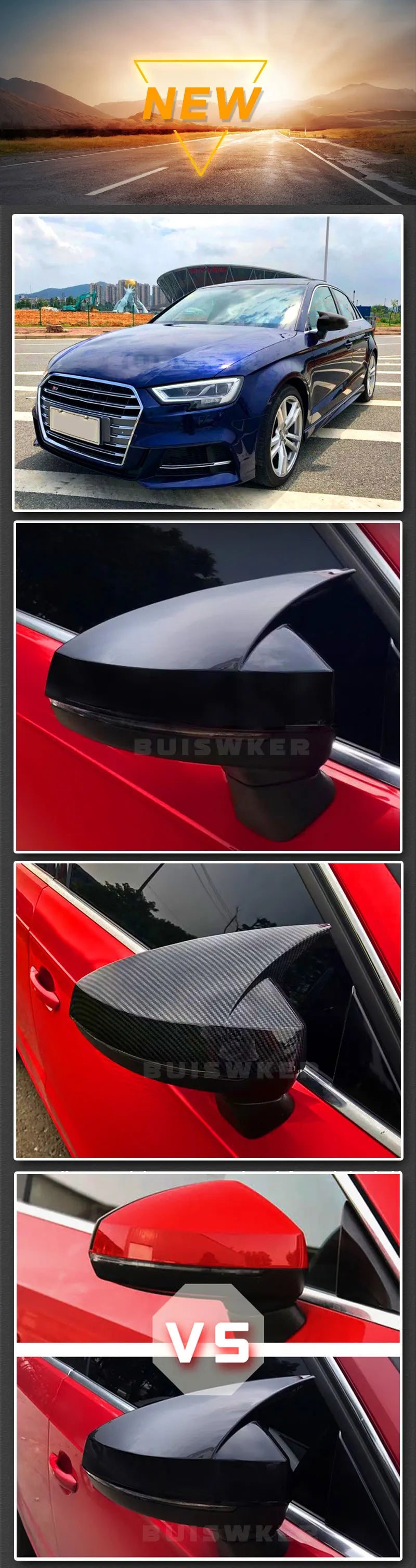 Mirror Caps – OEM Replacement Style - Fits Audi A3 / S3 / RS3 8V